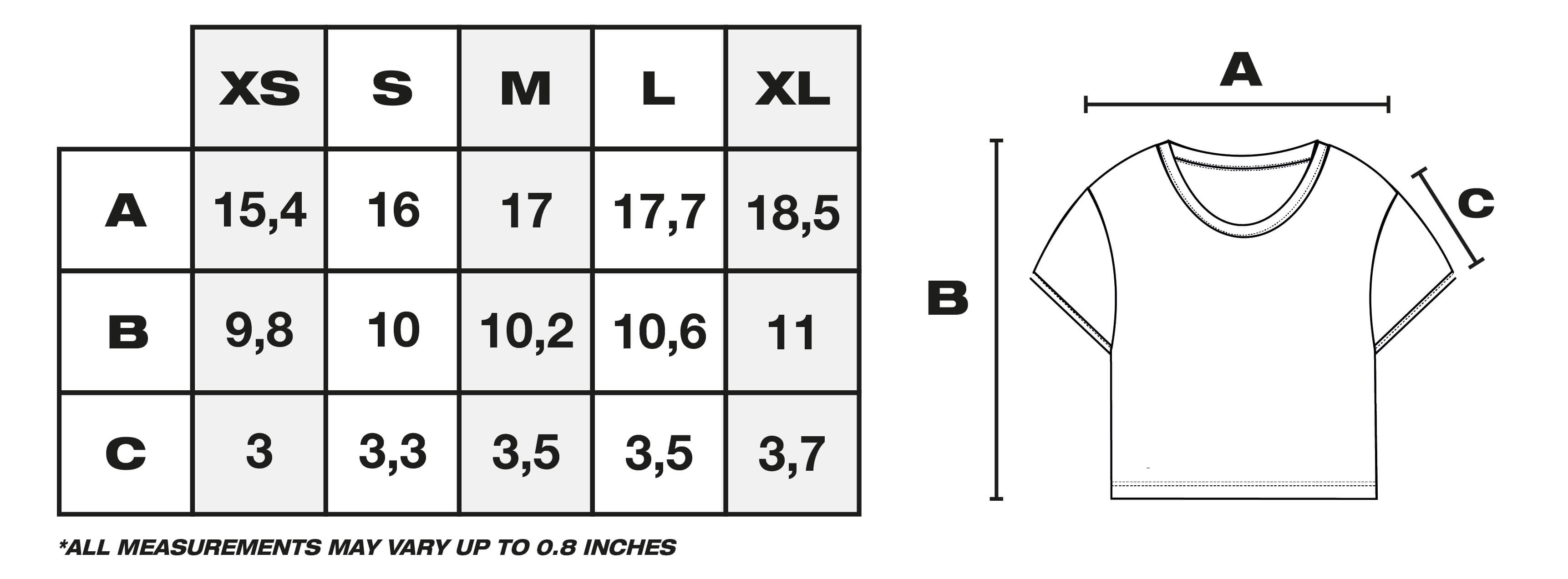 Size Guide in Inches