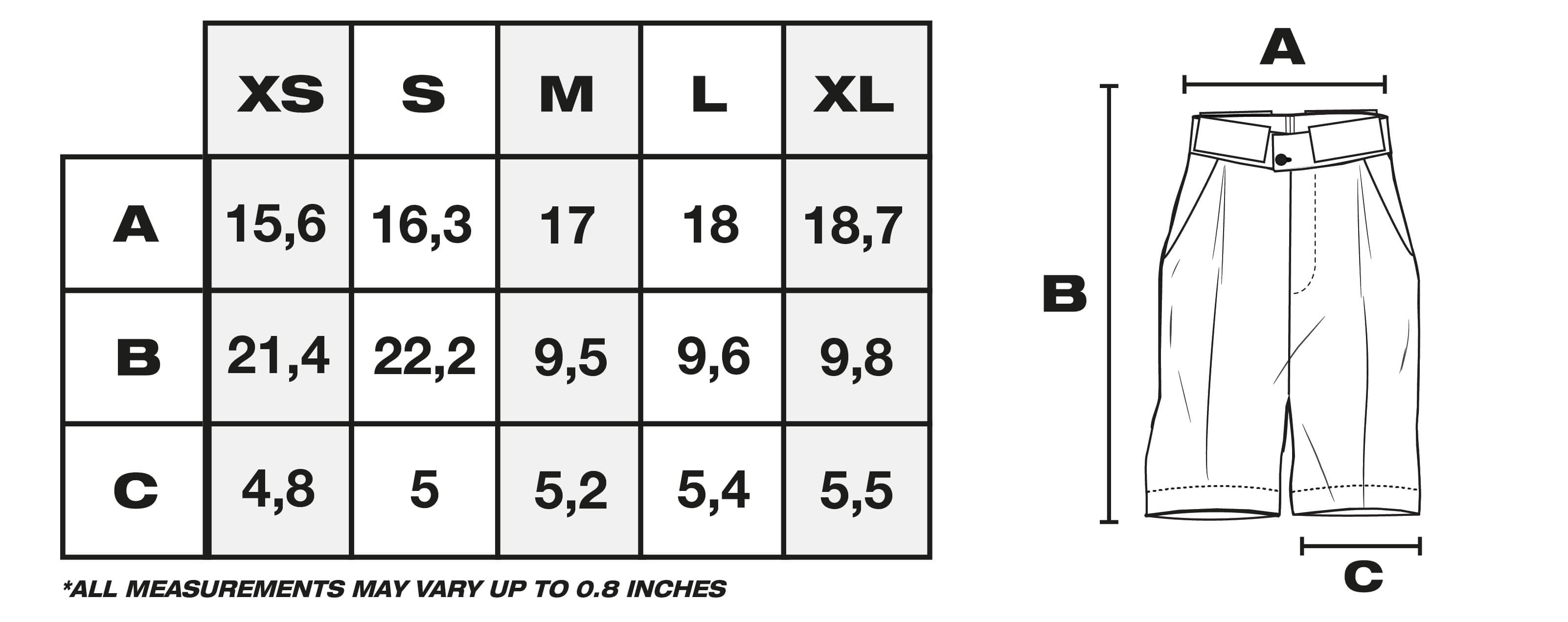 Size Guide in Inches