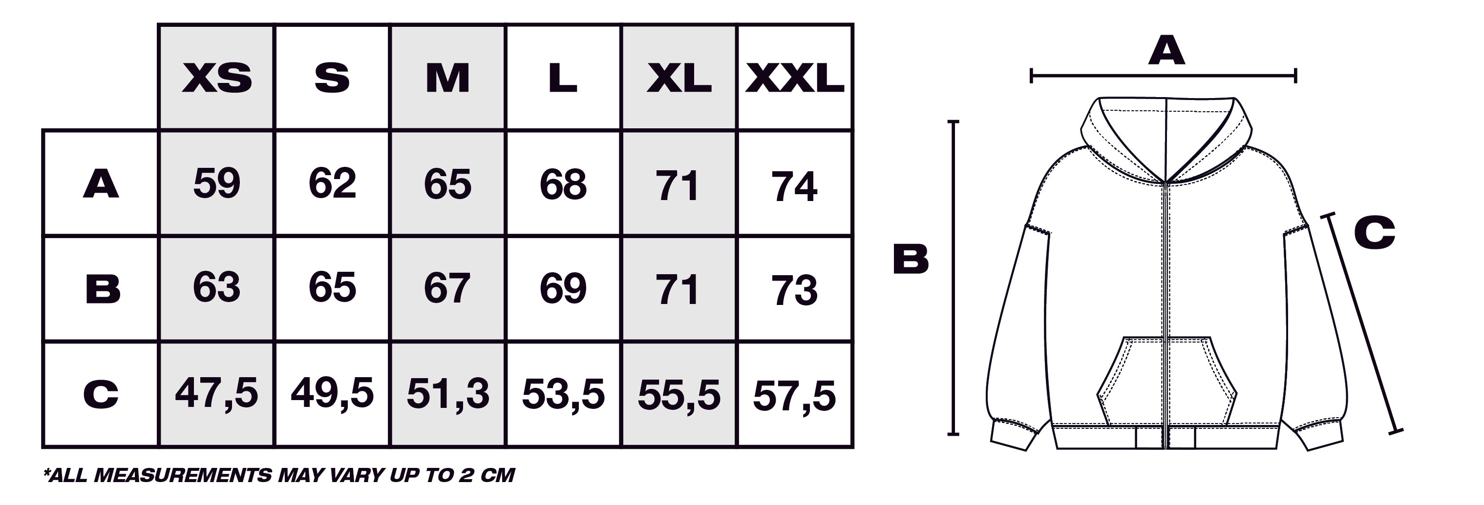 Size Guide in CM