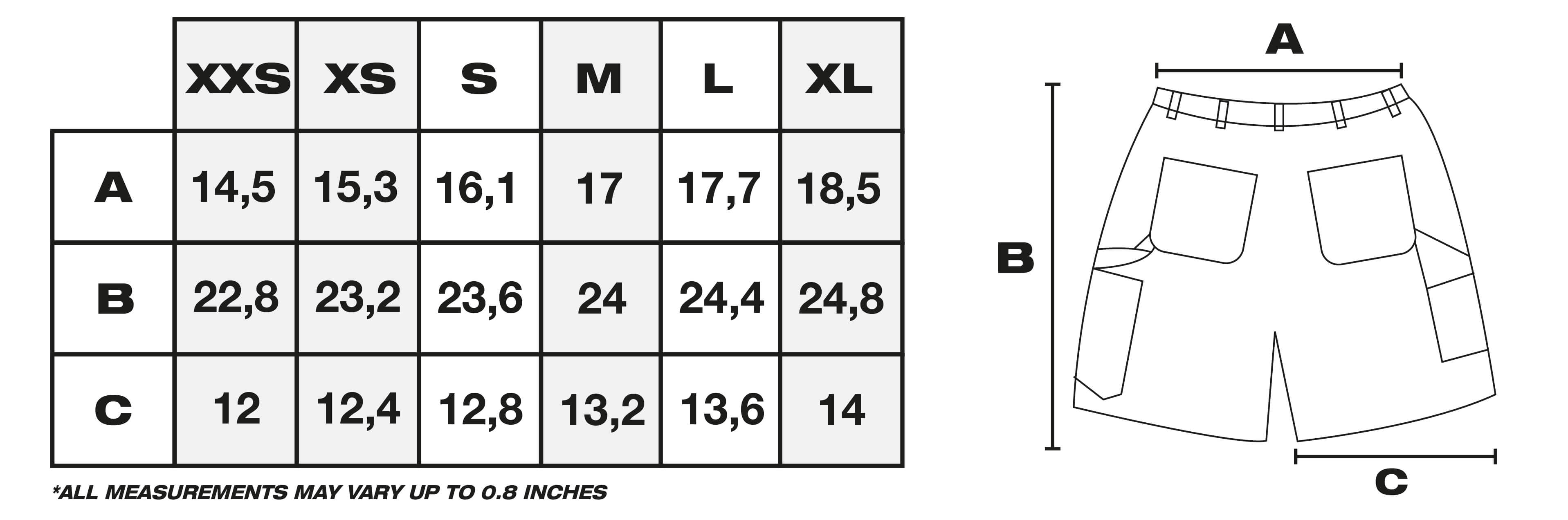 Size Guide in Inches