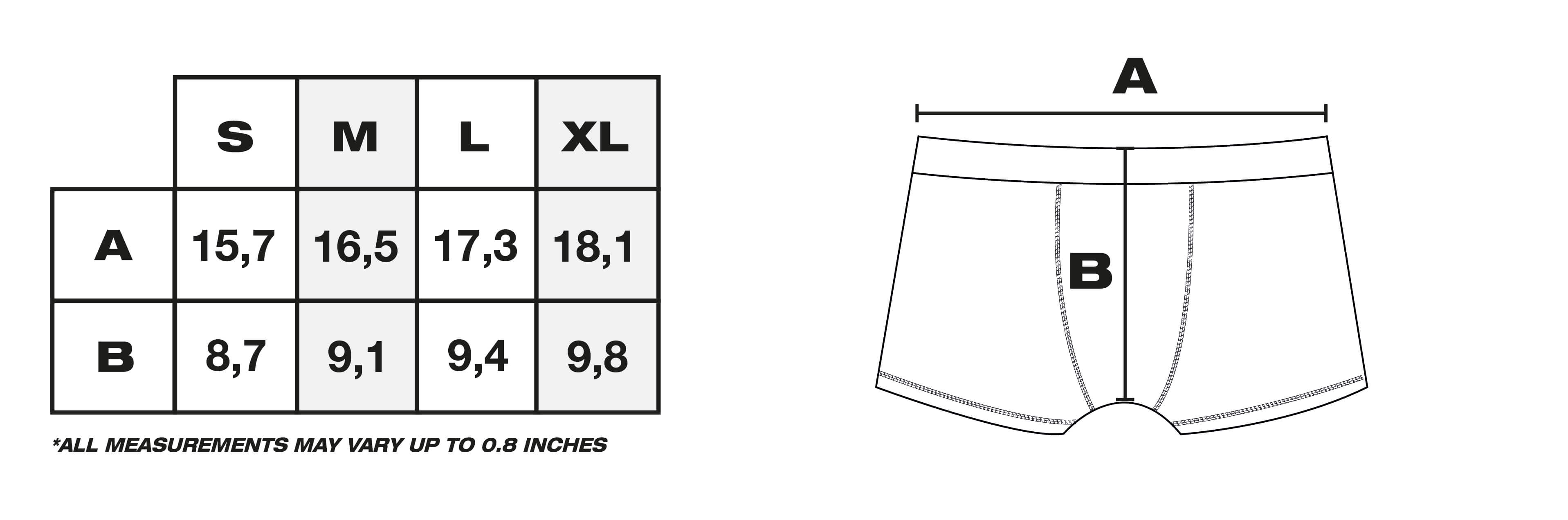 Size Guide in Inches