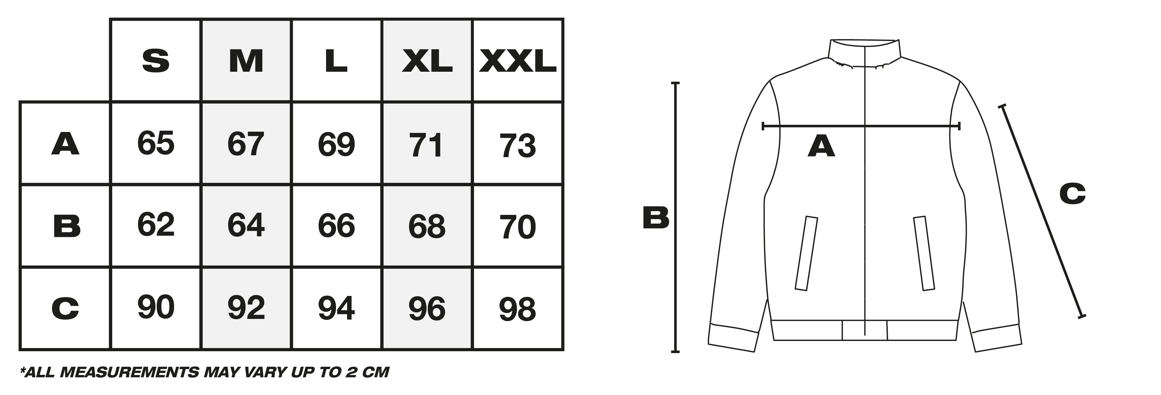 Size Guide in CM