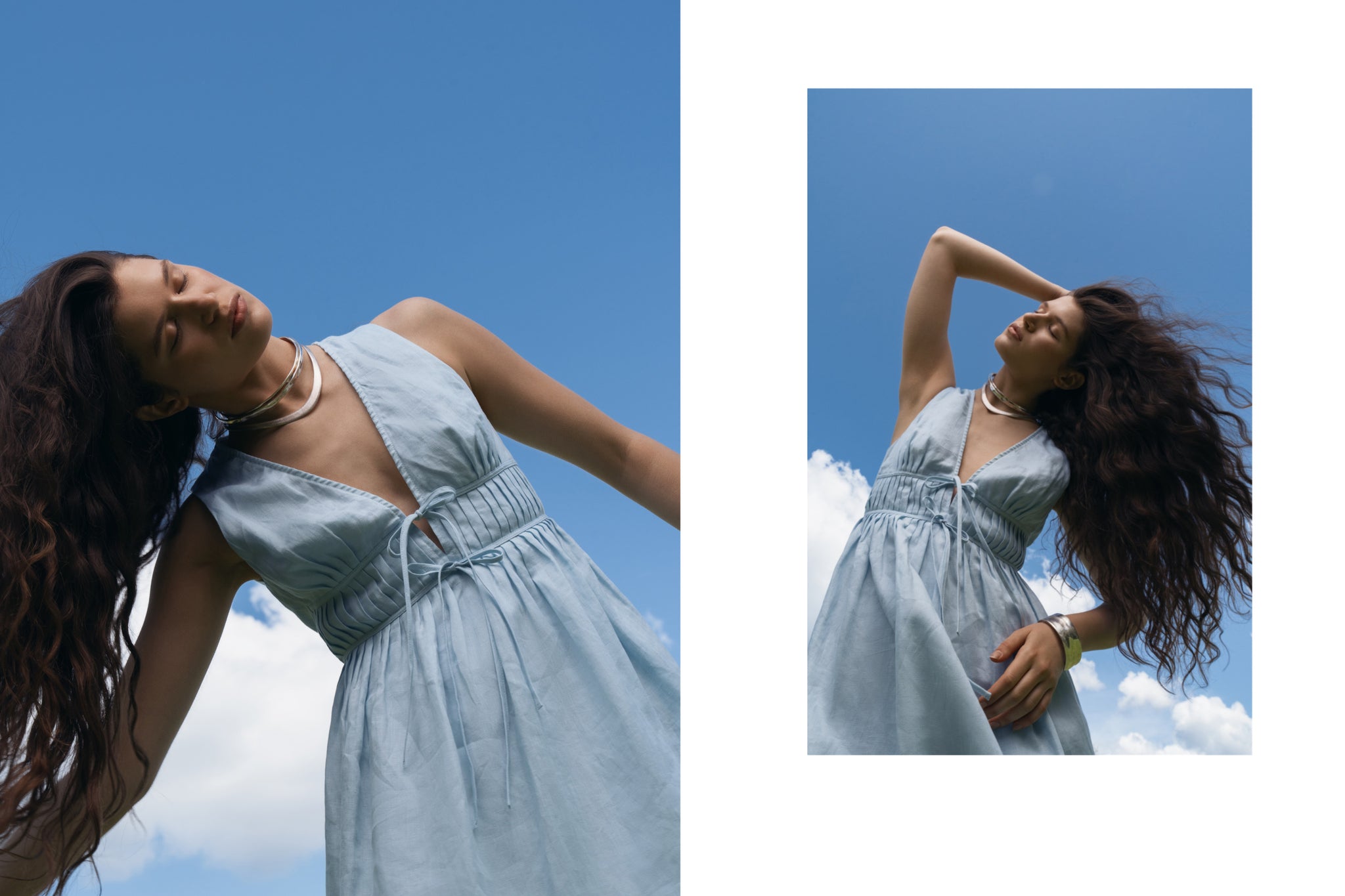 women - blue - mini - linen - dress - summer