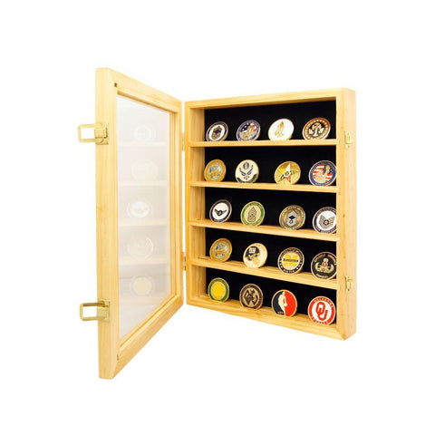 Lockable Challenge Coin Cabinet for displaying challenge coins