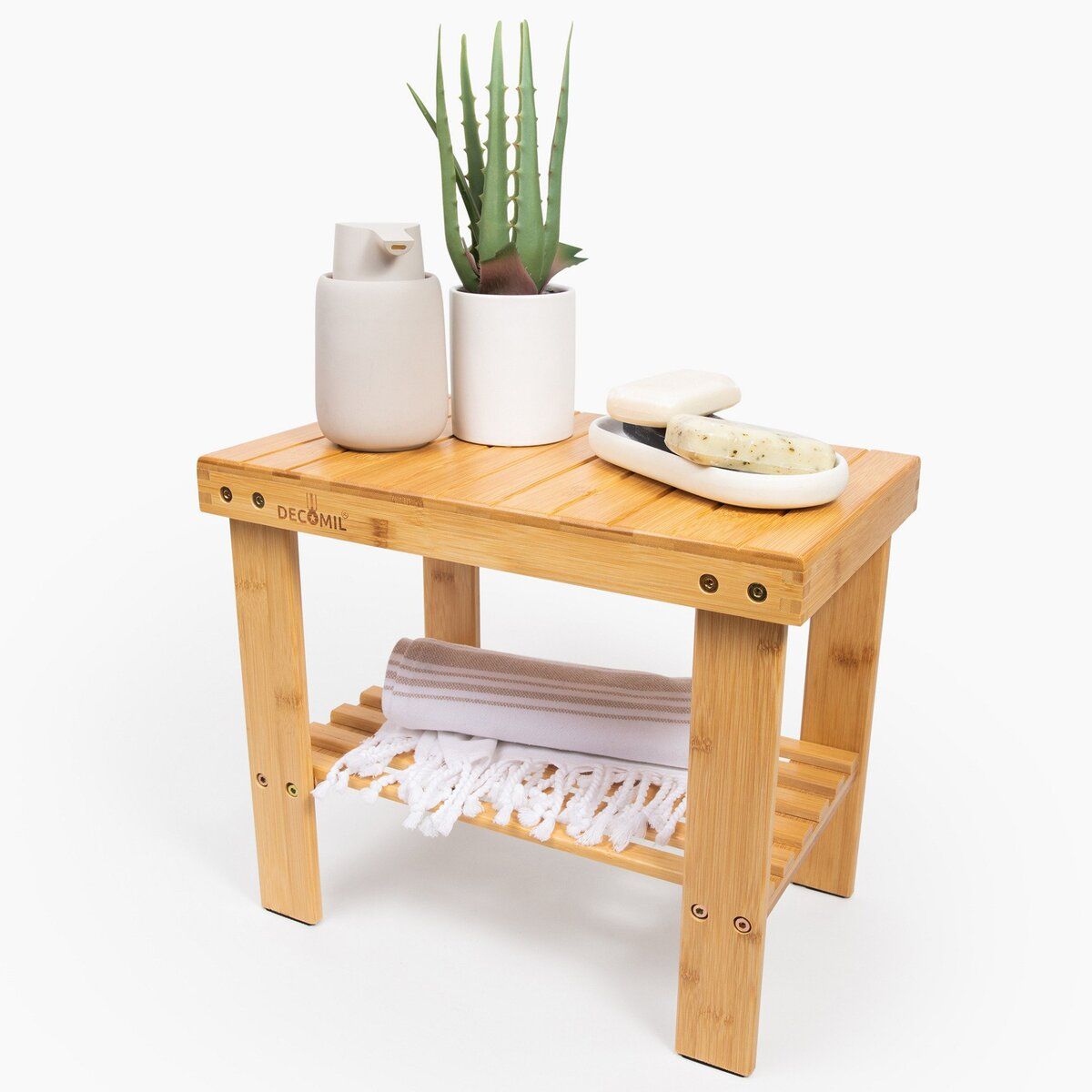 DECOMIL - 4 Tier Standing Bamboo Shelf | Freestanding Bathroom Shelf | Multifunctional Storage Rack