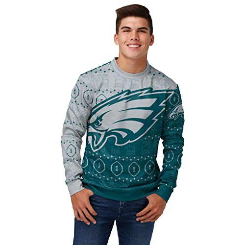 FOCO Men's NFL Printed Primary Logo Lightweight Holiday Sweater,  Philadelphia Eagles, Medium