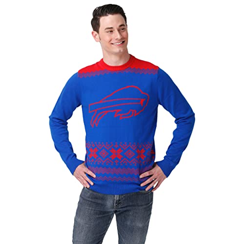 Women's FOCO White/Blue Buffalo Bills Ugly V-Neck Pullover Sweater