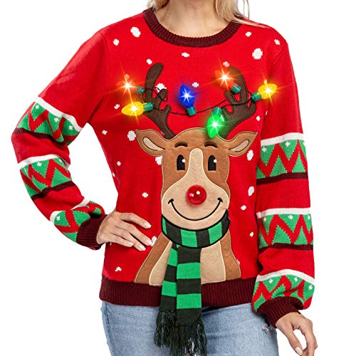 Moreel vals kampioen Womens LED Light Up Reindeer Ugly Christmas Sweater Built-in Light Bul –  Ugly Christmas Sweater Party
