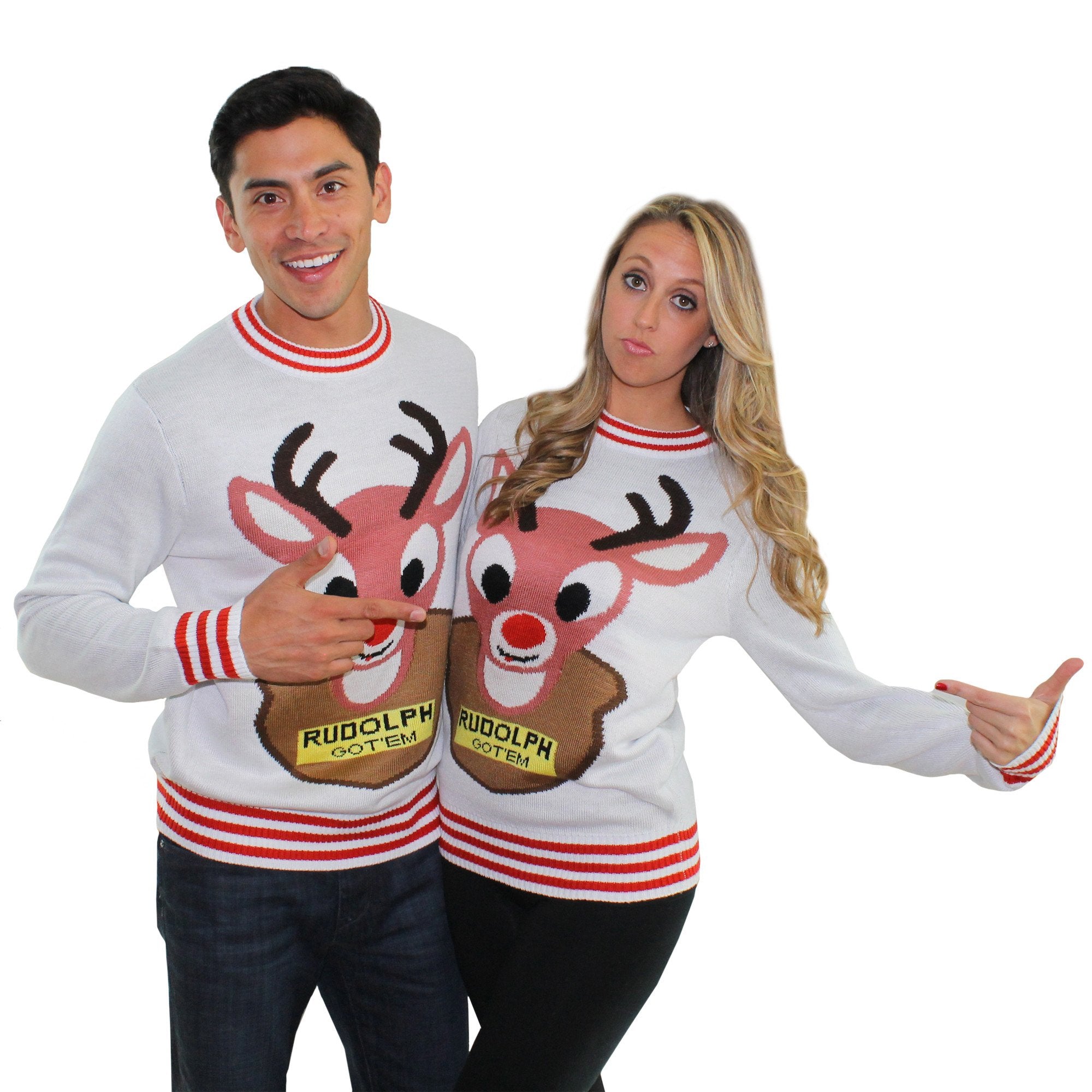 Ugly Christmas Sweaters Mounted Rudolph White with Reindeer – Ugly ...
