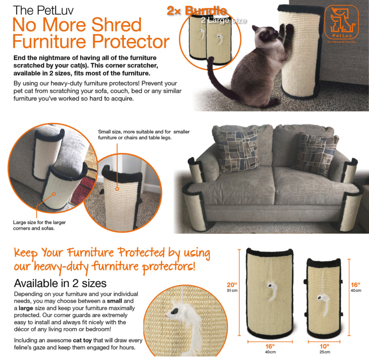 Petluv Stop The Shredding Cat Scratch Claw Furniture Protector