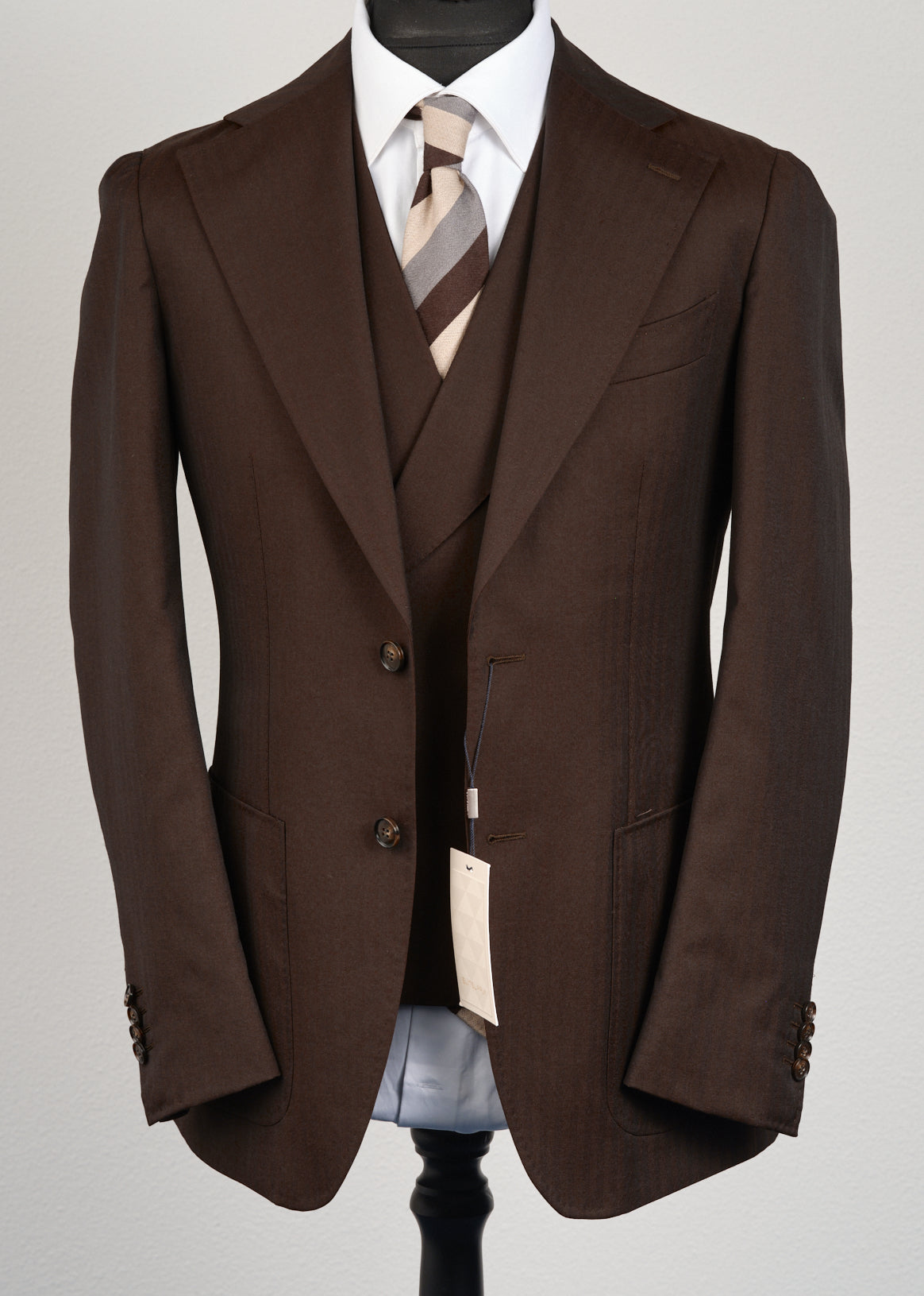 New Suitsupply Havana Brown Herringbone Pure Wool Super 130s Suit - Size 38R (No Waistcoat)