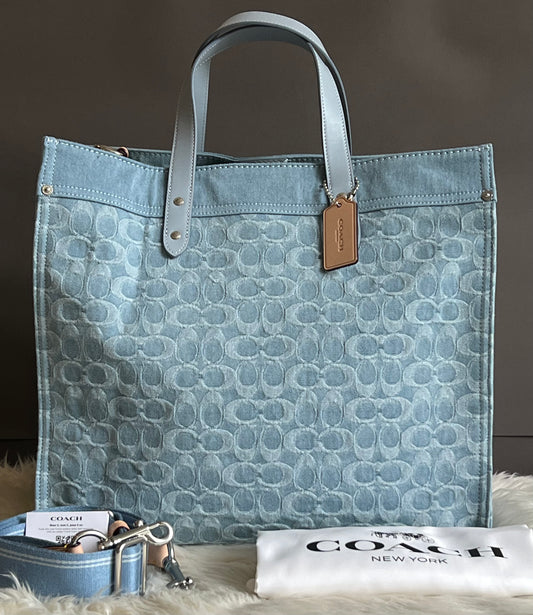 COACH Signature Denim Jacquard Field Tote 22 in Blue