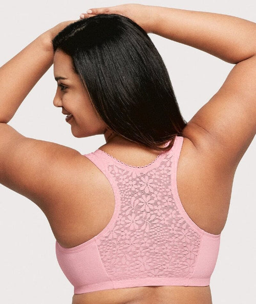 Glamorise Front-Closure Cotton T-Back Wire-free Comfort Bra - Pink