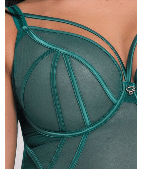 Scantilly Senses Plunge Bodysuit - Verdigris Green - Curvy Bras