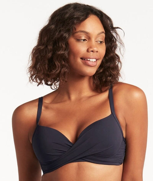 Sea Level Eco Essentials Cross Front Moulded Underwire Bikini Top - Ni -  Curvy Bras