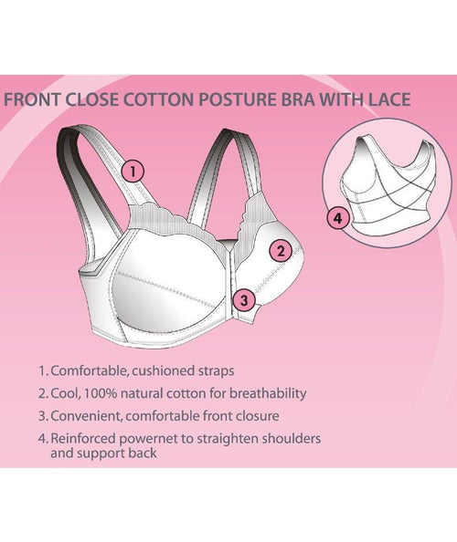 EXQUISITE FORM Fully #5100531 Cotton Soft Cup Full-Coverage Posture Bra,  Lace, Front Closure, Wire-Free White : : Clothing, Shoes &  Accessories