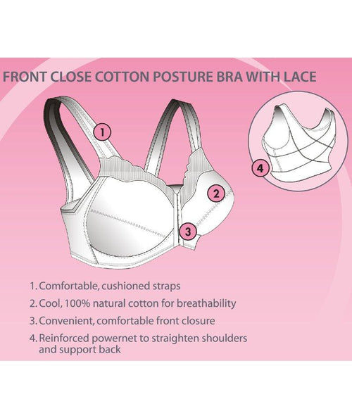 Exquisite Form #9600531 FULLY Cotton Soft Cup Full-Coverage Posture Bra,  Lace, Front Closure, Wire-Free, Available Sizes 38C - 46DD