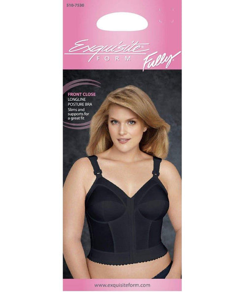 Exquisite Form Fully Front Close Longline Posture Wire-Free Bra - Blac -  Curvy