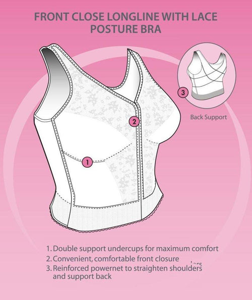 Exquisite Form Fully Front Close Wire-Free Longline Posture With Lace -  Curvy