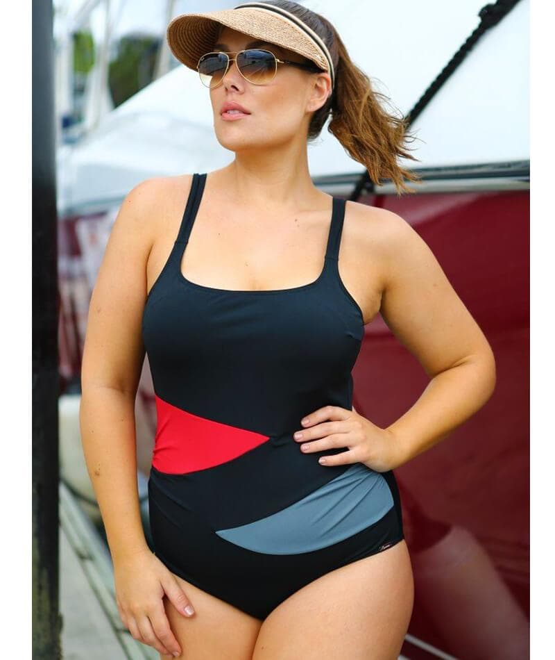 Capriosca Chlorine Resistant Long Sleeve Zip One Piece Swimsuit - Black