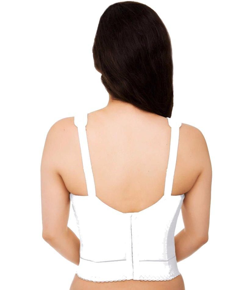 Eashery Longline Sports Bras for Women Women's Front Closure Posture Bra  Full Coverage Back Support Wireless Comfy White 46C 