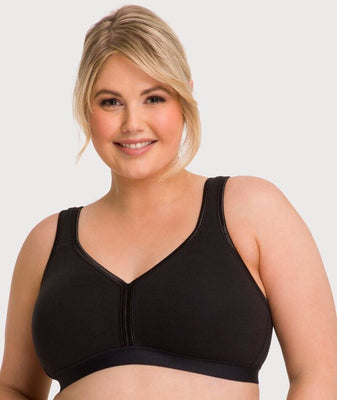 Ava & Audrey Faye Cotton Wire-Free Support Bra - Black, Curvy