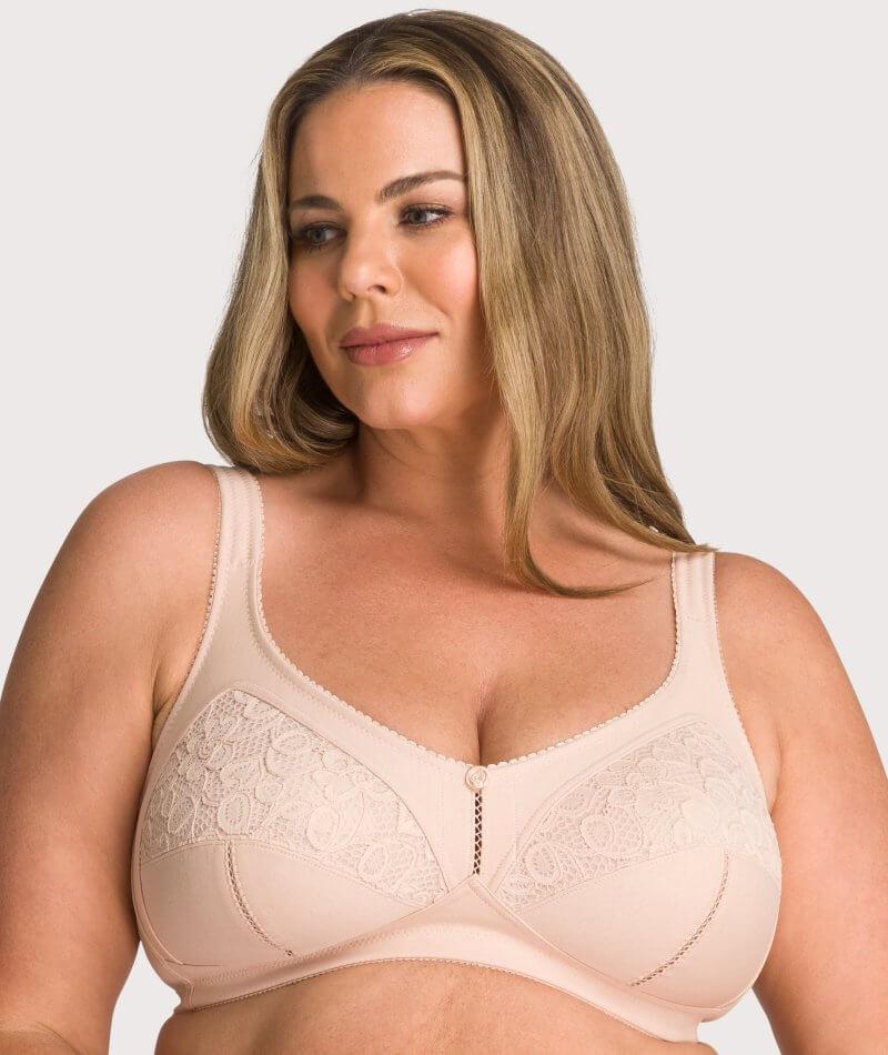 Ava & Audrey Sophia Cotton & Lace Wire-free Bra - Cappuccino - Curvy Bras