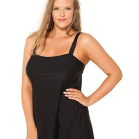Capriosca Chlorine Resistant Panelled Wide Strap Swim Dress - Black