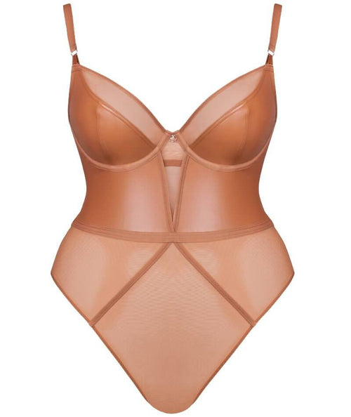 Curvy Kate Lucky Star Underwire Plunge Bodysuit - Tan