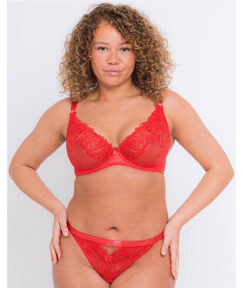 Size 38G Scantilly by Curvy Kate Submission U/W Plunge Bra ST009101  Latte/Red