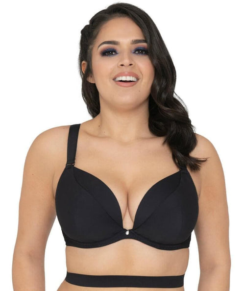 Women's Wired Padded Super Combed Cotton Elastane Strech Medium Coverage  Plunge Neck Pushup Bra with Multiway Styling - Black