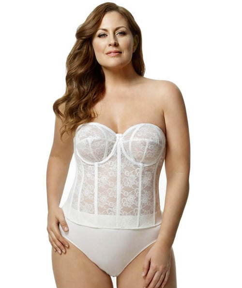 Women's Elila 6421 Long Strapless Longline Underwire Bra (White 34E)