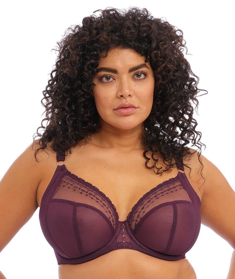 ELOMI EL8900 Matilda Underwire Plunge Bra 42I Burgundy / Wine Unlined Mesh  *