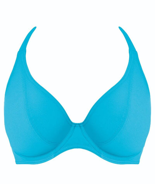 PMUYBHF Female Underwire Bikini Tops for Women Women's Hollow Ruffle  Without Steel Ring Split Swimsuit Blue L