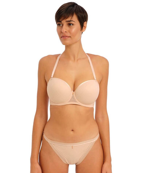 ASOS DESIGN microfiber moulded multiway strapless bra with clear center in  beige