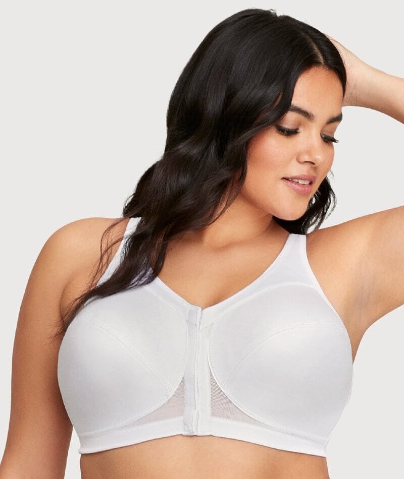 Glamorise Magiclift Front Closure Posture Back Bra White Curvy 