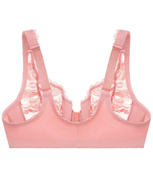 Glamorise Pink Lace Front Latch Underwire Bra Size 48C O - Helia