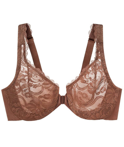 Glamorise WonderWire Front-Closure Stretch Lace Bra - Mocha