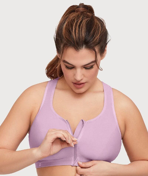 Glamorise Zip Up Front-Closure Wire-Free Sports Bra - Lavender