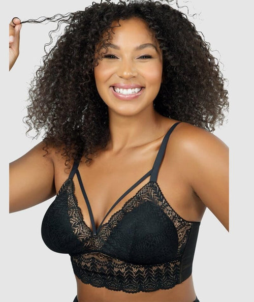 Parfait Mia Wire-free Longline Padded Lace Bralette - Black - Curvy