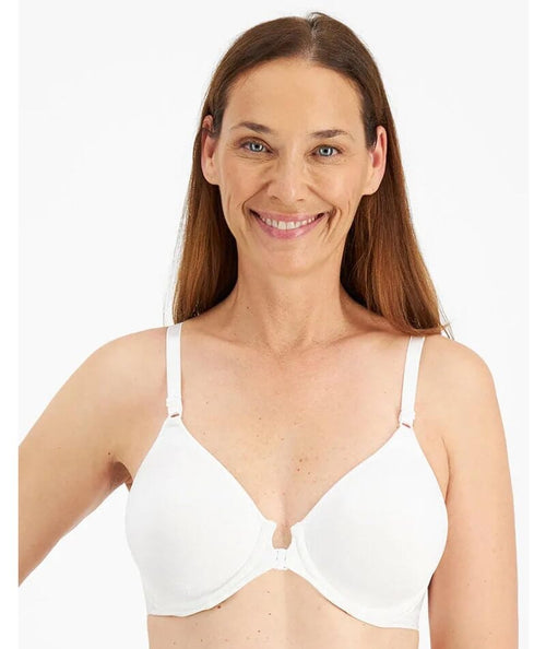 Bestform Unlined Wire-Free Cotton Bra With Front Closure - White - Curvy