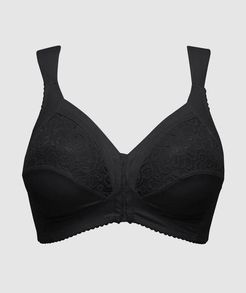 Leonisa Comfort Wirefree Bra for Women - Lace Support Wireless Bra Black at   Women's Clothing store