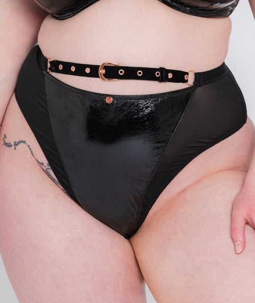 Scantilly Buckle Up High Waist Thong - Black - Curvy Bras