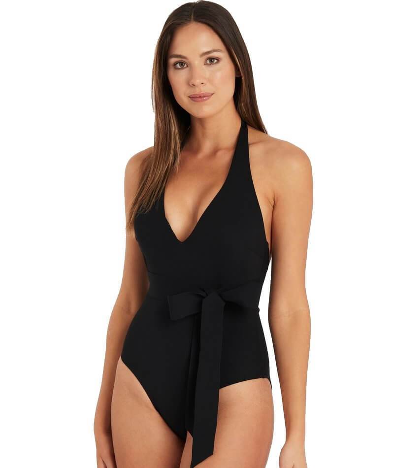 Sea Level Dark Romance Bonded Belt Plunge One Piece Swimsuit