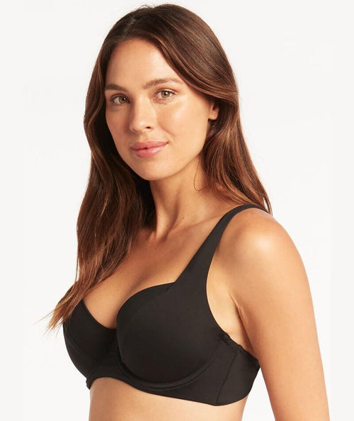 Sea Level: Eco Essentials Twist Front DD E Cup Bikini Top Black