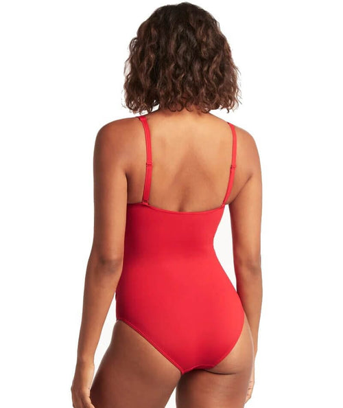 Sea Level Eco Essentials Cross Front A-DD Cup One Piece Swimsuit - Red -  Curvy Bras