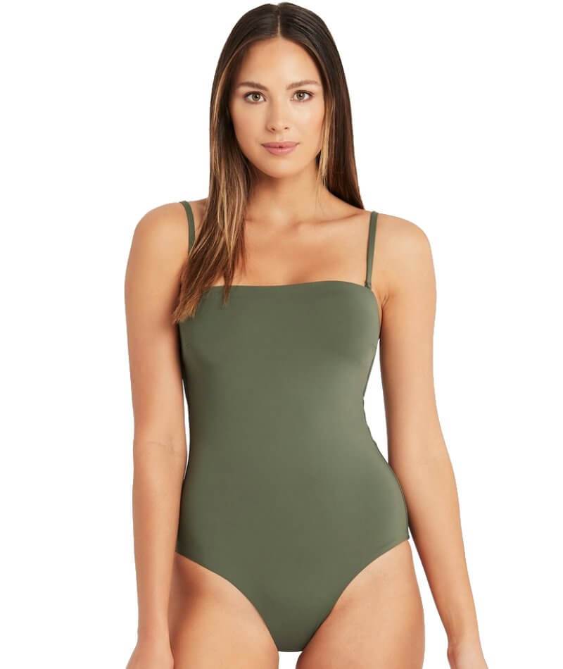 Sea Level Eco Essentials Bandeau One Piece Swimsuit - Khaki - Curvy Bras