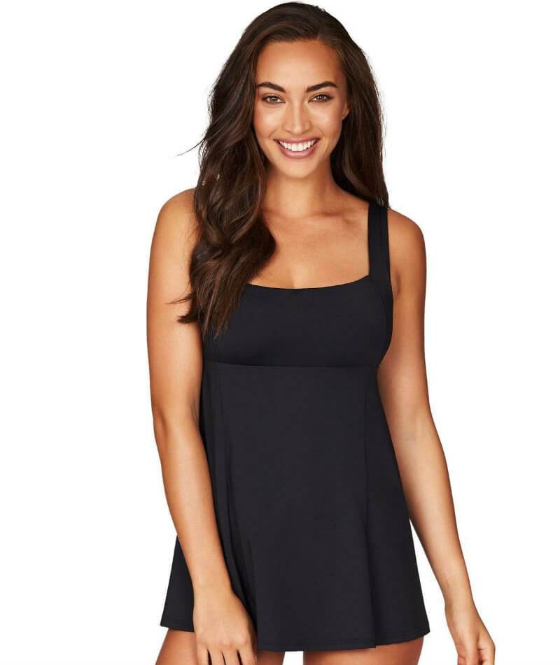 Sea Level Essentials Square Neck Swim Dress - Black - Curvy