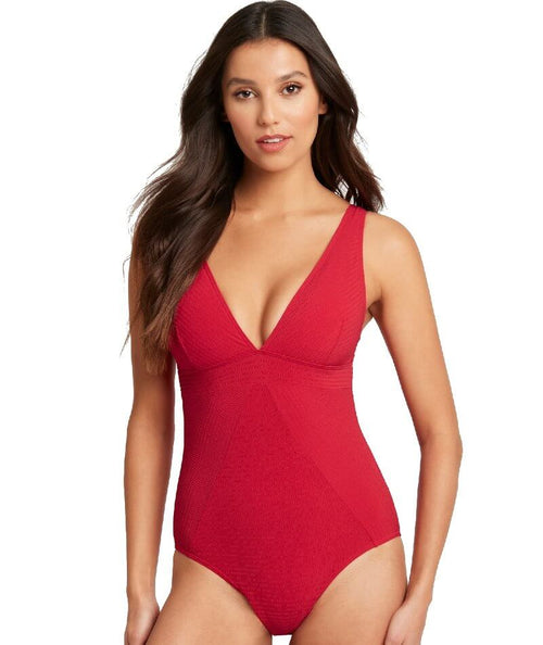 Sea Level Messina Panel Line B-DD Cup One Piece Swimsuit - Red - Curvy Bras