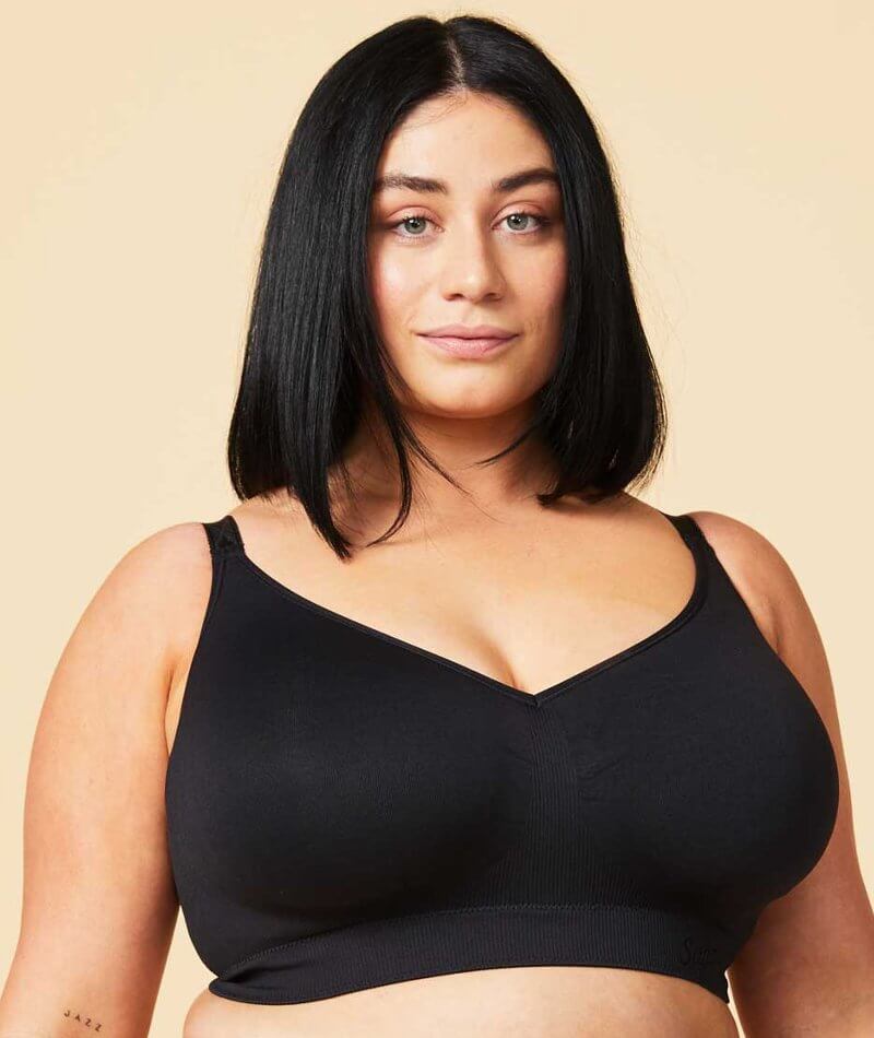 Sugar Candy Fuller Bust Seamless F-Hh Cup Wire-Free Lounge Bra - Black -  Curvy